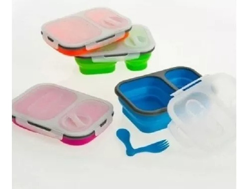 Lunchera Hermetica Vianda De Silicona Plegable 2 Comp Verde