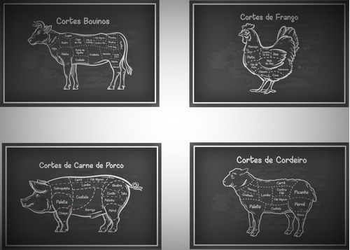 4placas Decorativas Casa De Carne Açougue Nome Corte 30x40cm