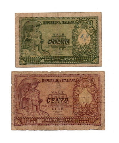 Italia Lote Serie Completa 2 Billetes Año 1951 50 100 Liras