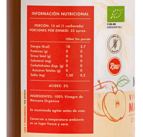 Imagen 3 de 3 de Vinagre De Manzana Orgánico 500 Ml