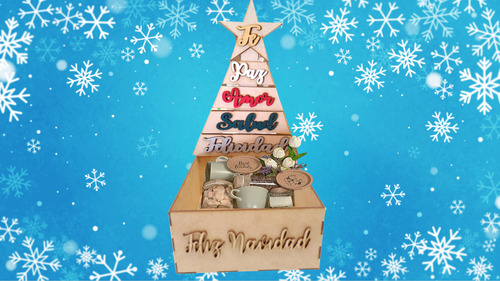 Caja Para Regalo Pino Con Frases Navidad 5 Pzas Sin Armar