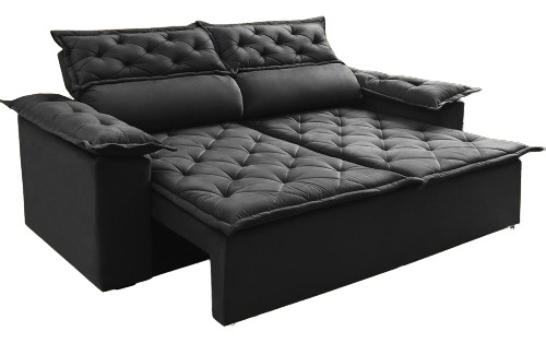 Sofá Retrátil e Reclinável Cama inBox Compact 1,50m Tecido Suede Velusoft Preto