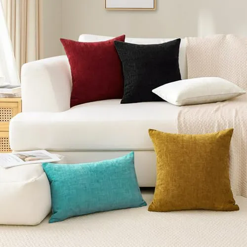 Cojines Decorativos Chenille Negro Para Sofá Y Sala