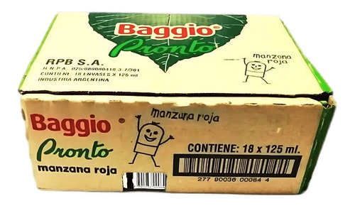 Jugo Baggio 125ml. Sabor Manzana Pack X 18 Unidades- 5 Soles