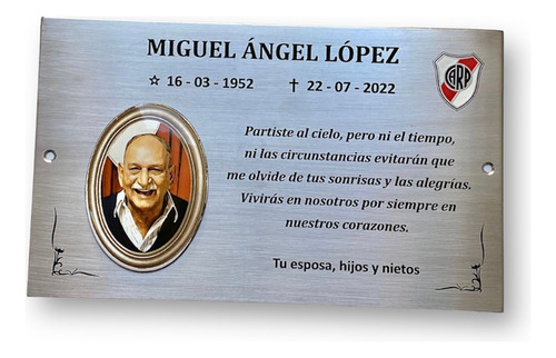 Placa Cementerio Recordatoria (15x25) Nicho Acero Inox.