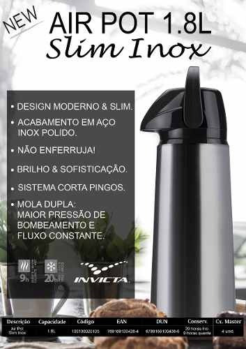 Garrafa Térmica Invicta Slim 1.8 Litros Air Pot Aço Inox 