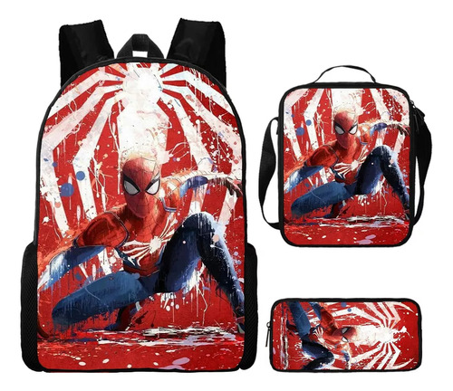 Kit de Mochilas Escolares de Marvel Spiderman - Incluye Mochila, Lonchera y Estuche para Lápices