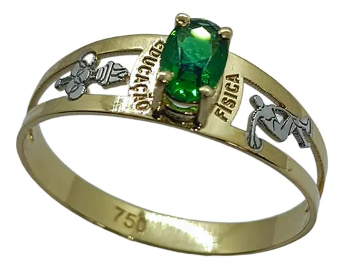 comprar Anel De Formatura Educação Física Esmeralda Natural Ouro 18k