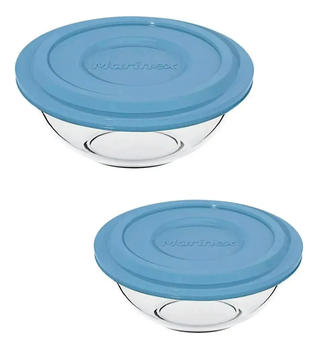 2 Tigelas 3l E 1,5 Pote De Vidro Porta Alimento Bowl C/tampa