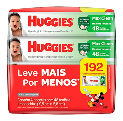 Lenços Umedecidos Huggies Max Clean Lv 4 Pg 3 - 192 Unidades