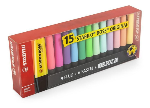 Set Stabilo Boss Original 15 Unidades: 9 Pastel Y 6 Fluor