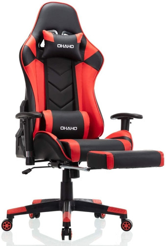 Silla Gamer Escritorio Ohaho Rojo Masajes Reposapiés