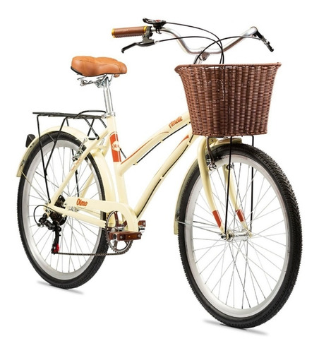 Bicicleta urbana Olmo Amelie Plume Rapide R26 18" 6v frenos v-brakes cambio Shimano Tourney TZ500 color crema con pie de apoyo