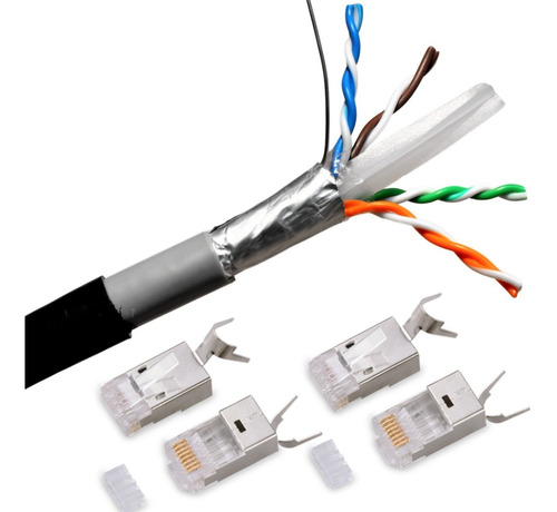 Cable Utp Exterior Cat 6 Cobre Blindado 10 Metros 4 Plug Ftp