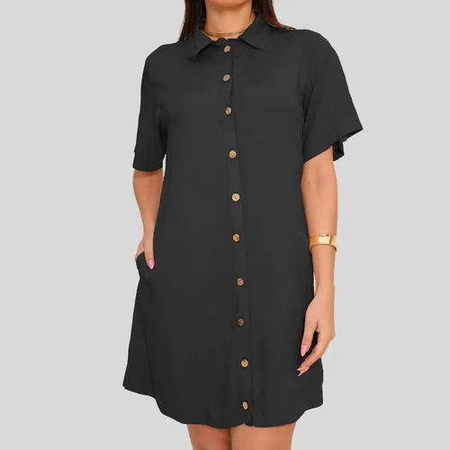 Vestido Chamise Camisão Com Botões Manga Curta