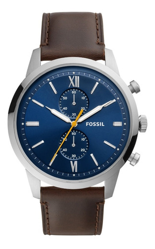 Relógio Fossil Masculino Townsman Cor da correia Marrom Cor do bisel Prateado Cor do fundo Azul