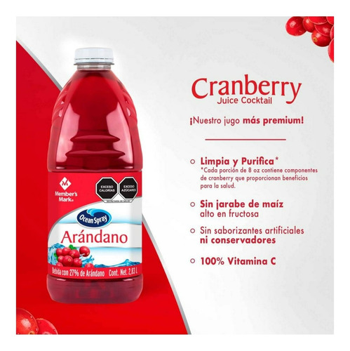 Bebida Con Arandano Ocean Spray 2 Pzs De 2.83 Lt C/u