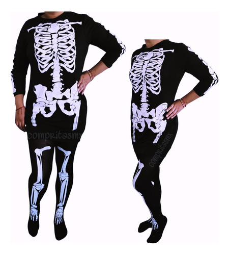 Vestido De Esqueleto Hueso Catrina Hallowen Pantimedia Hueso Xg Tallas Plus 38/40