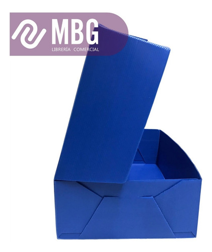 Imagen 3 de 6 de Caja Plástica Reforzada Oficio 12 Tapa Volcada Azul Pack X25