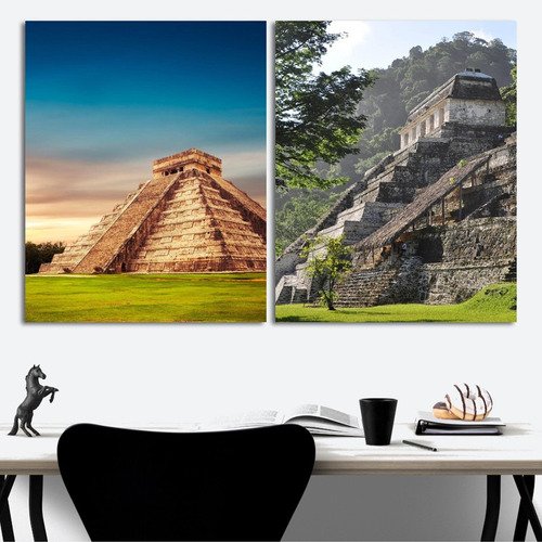 Set Cuadros Pirámides Chichén Itzá Palenque Canvas 80x64