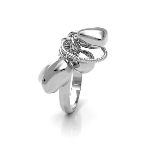 Imagen 2 de 9 de Anillo Corazones Colgantes Ajustable De Plata .925 Agálea