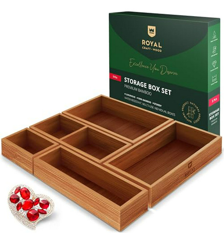 Organizador De Cajones De Bambú De Lujo - Juego De 5 Cajas M