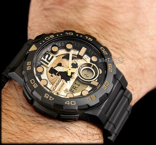 Reloj Hombre Casio Aeq100 Caucho Telememo Cronómetro Alarmas