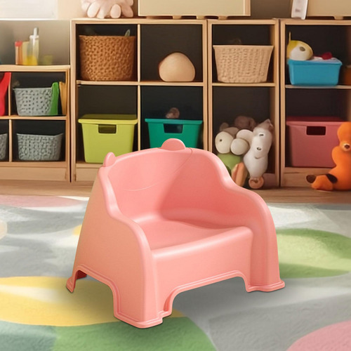 Taburete Pequeño Con Respaldo, Reposapiés Estable, Rosa