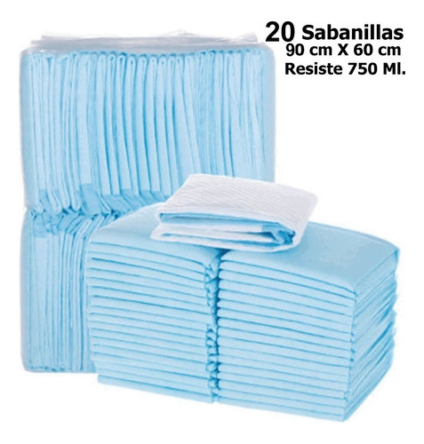 20 Protectores De Cama Tipo Sabanilla, Absorben Mas De 1 Lt De Orina. 90x60cm Tamaño Grande. Desechables