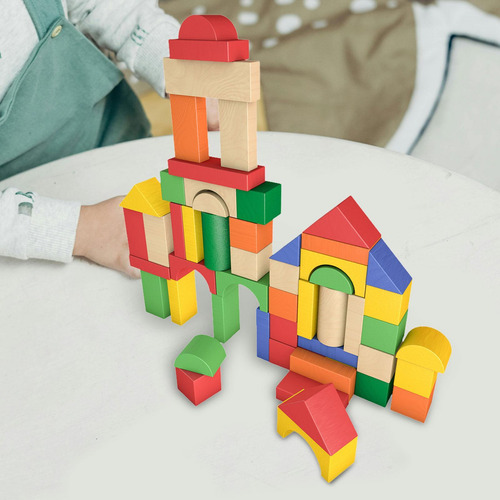 50x Bloques De Construcción De Madera Juguetes Para Niños