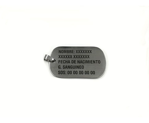 Placa Militar Identificacion Con Grabado Láser Gratis, Cadena Bolitas De Regalo, Tipo Dogtag