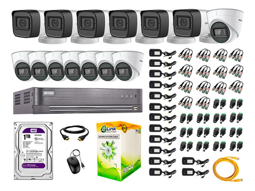 Cámaras Seguridad Kit 14 Hikvision 5mp + Disco 1tb Completo