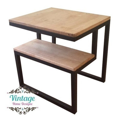 Imagen 2 de 6 de Mesa Auxiliar Metálica Con Madera, Estilo Industrial