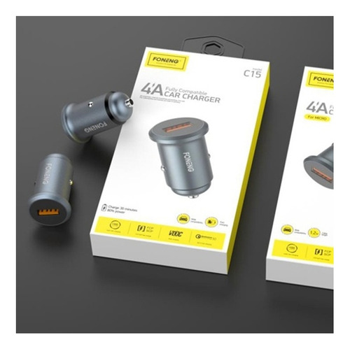 Cargador Auto Foneng Cable Tipo C Carga Rápida 1,2m Css Color Gris Oscuro