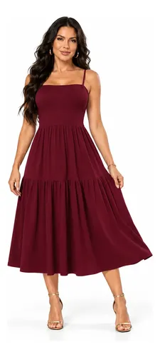Vestido Midi Feminino Alcinha Viscolycra Soltinho Elegante