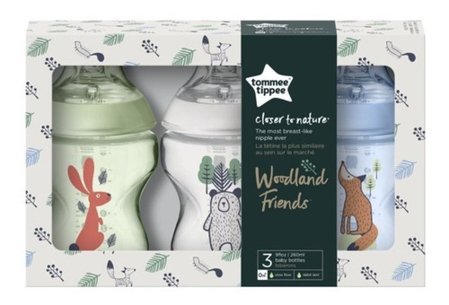 Biberones Tommee Tippee Set Decorado 3*9oz 0m+ Color Azul Animales