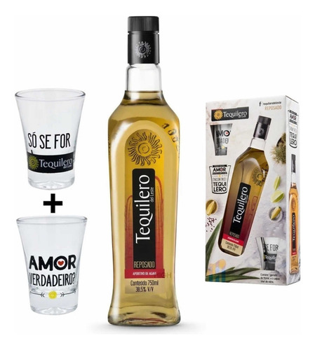 Kit Tequila Tequilero Ouro/reposado 750ml + 2 Copos Shot