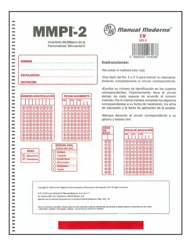 Mmpi-2 Hojas De Respuesta 103-3