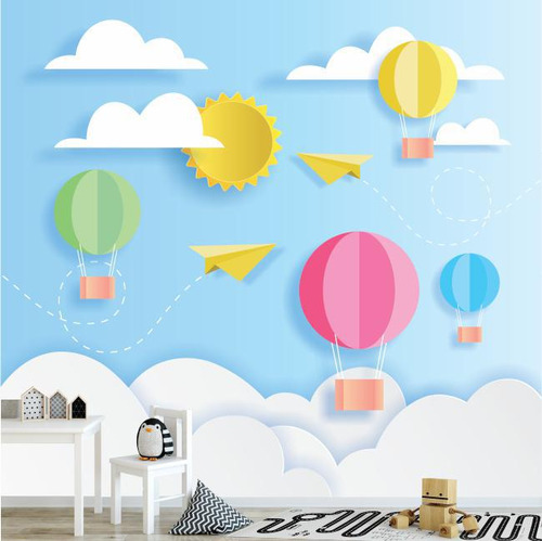 Papel De Parede Quarto Infantil Céu Balão Nuvens Gg705