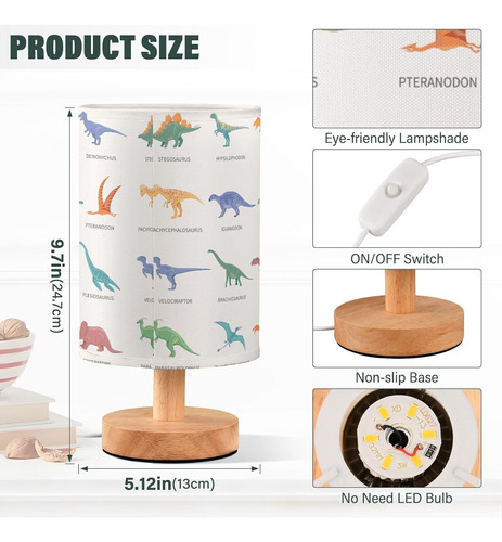 Lámpara De Mesa De Noche Con Diseño De Dinosaurio En Blanco