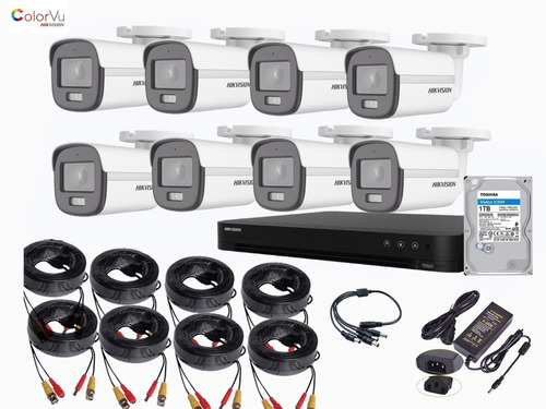 Cctv Kit Hdtvi Hikvision 8 Cam 2mp Colorvu  + Disco 1tb