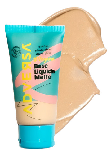 Base Líquida Matte Oil Free Vegana Adversa - Escolha Seu Tom