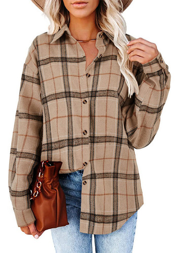 Camisa Holgada De Cuadros Casual Para Mujer Otoño E Invierno