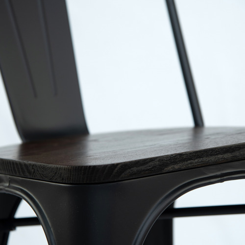 Silla Tolix Negra Con Asiento De Madera Néctar Deco