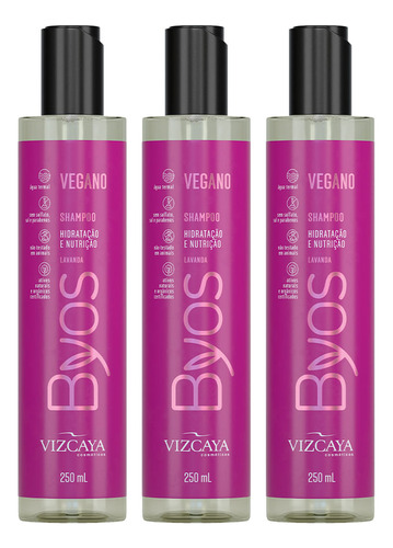 Kit 3 Shampoo Byos Vegano Hidratação E Nutrição 250ml - Vizc