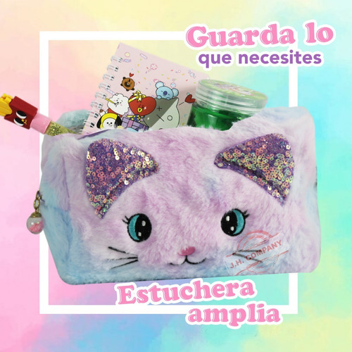 Imagen 4 de 10 de Bolsa Afelpada Bordado Gato Kawaii Crossbody Cadena 12058