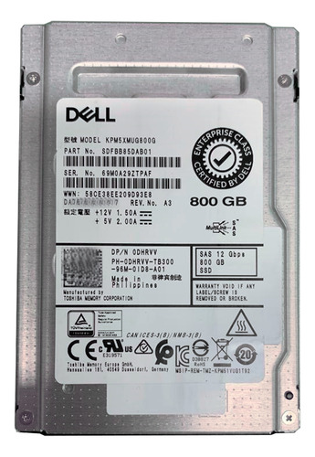 Ssd Dell Servidor 800gb Sas 12gb/s Write Intensive R640 R740