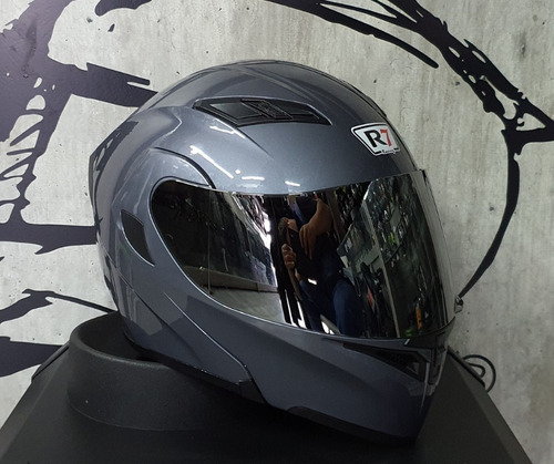Imagen 3 de 10 de Casco Abatible R7 Racing Unscarred Doble Mica Gris