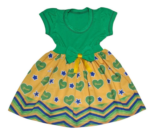 Vestido Brasil Infantil Copa Do Mundo Verde E Amarelo Fab1