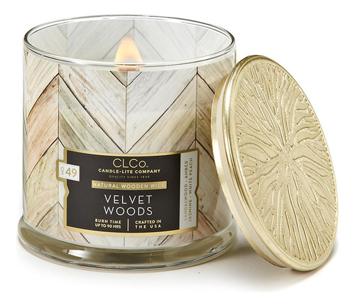 Vela 14 Oz Tapa Dorada Pabilo En Madera Velvet Woods Candle